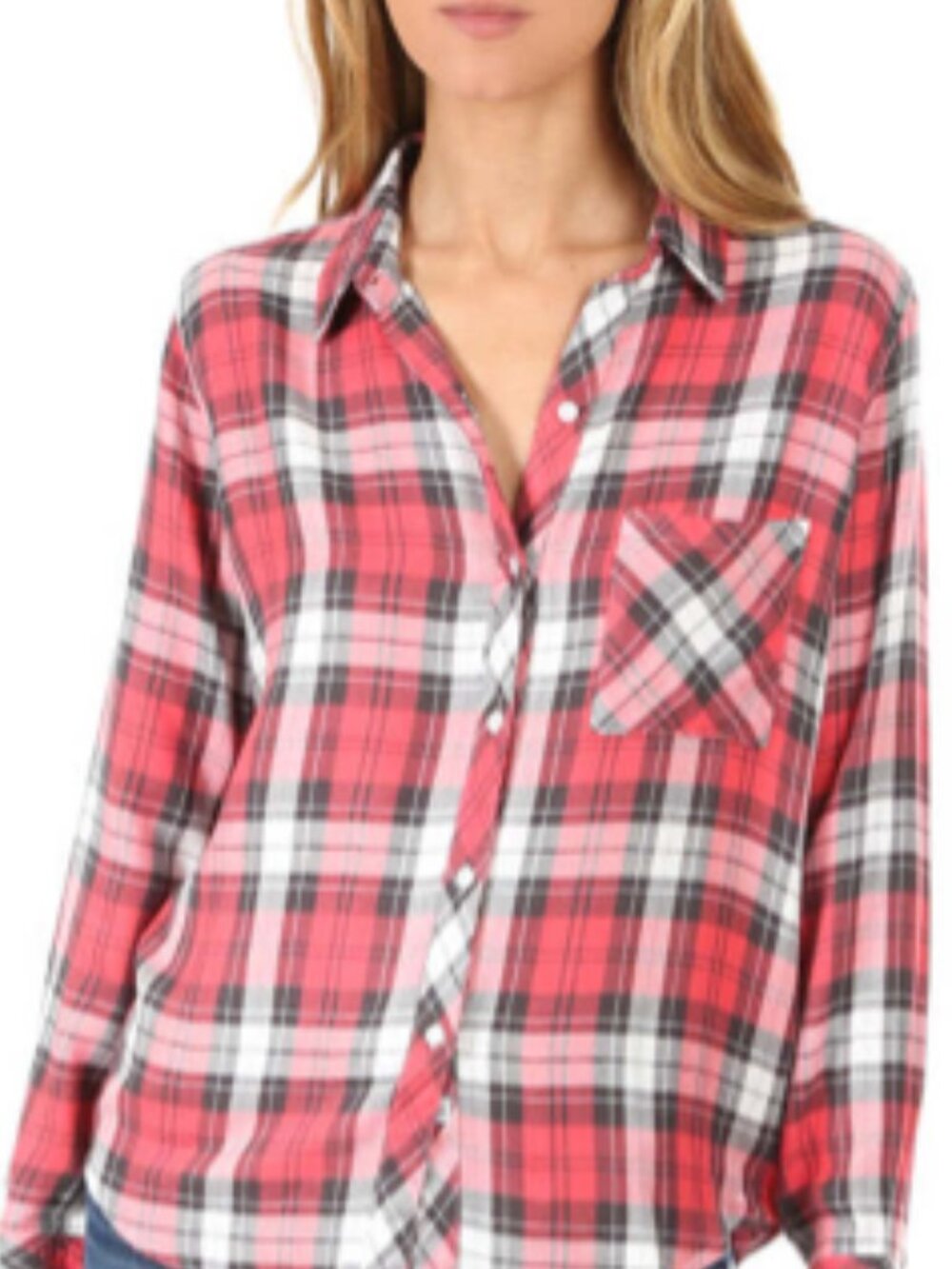 Rails Milo Raw Cotton Blend Plaid Flannel Button Front Shirt Scarlet Ash/White M